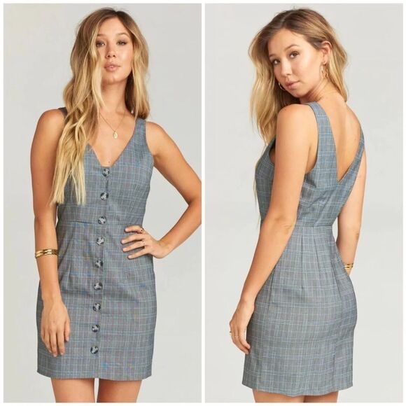 Show Me Your MuMu Arlette Academia Grey Plaid Button Front Mini Dress Sz. Medium - Picture 1 of 13